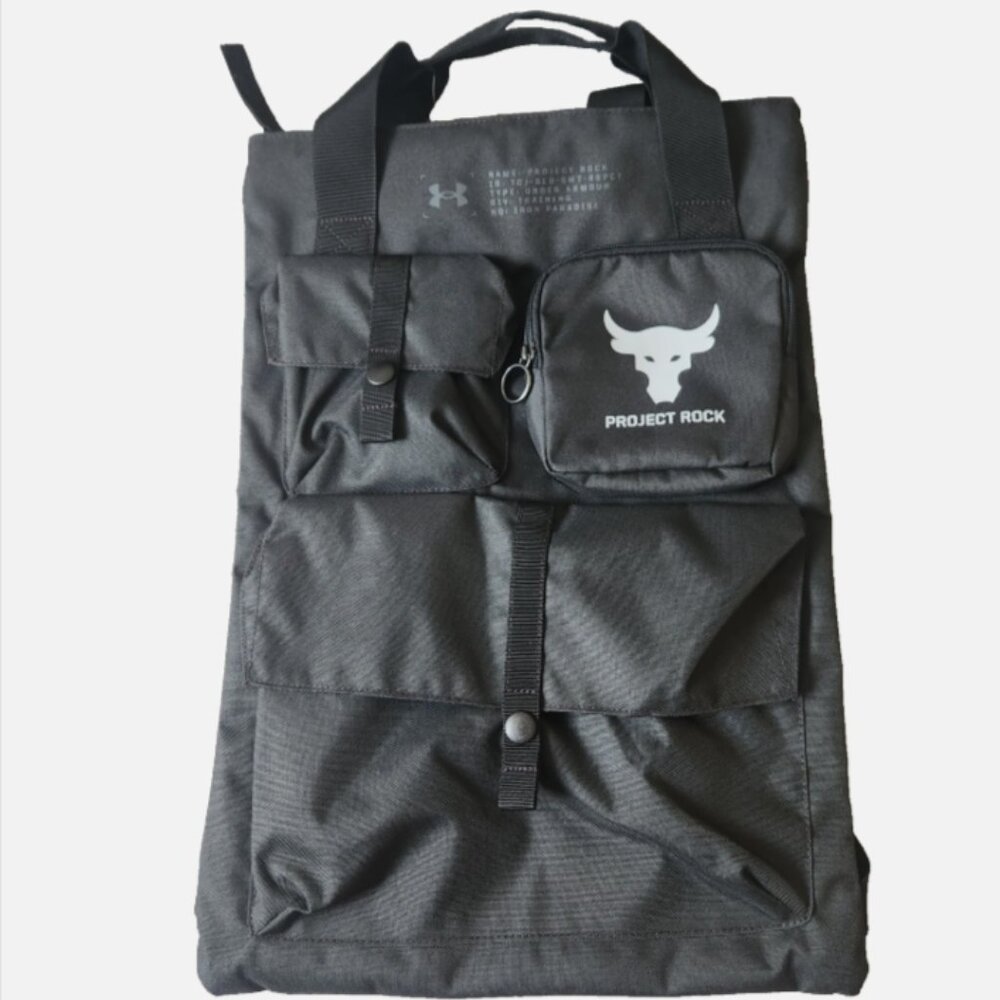Under Armour x Project Rock Gym Sack Backpack Bag Black/Mod Grey 1381925 001 New